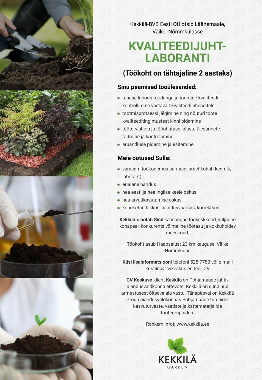 KEKKILÄ-BVB EESTI OÜ Kvaliteedijuht-laborant