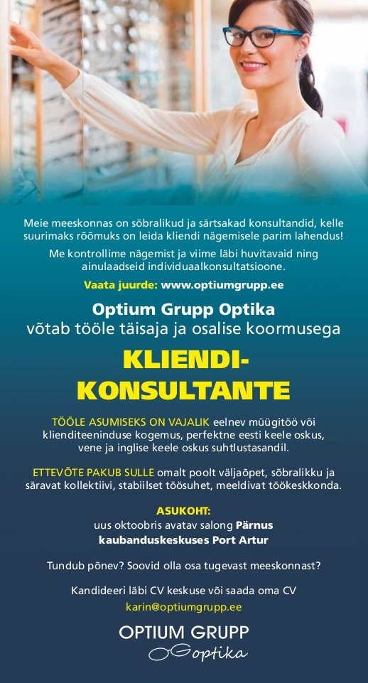 Optium Grupp Optika Klienditeenindaja