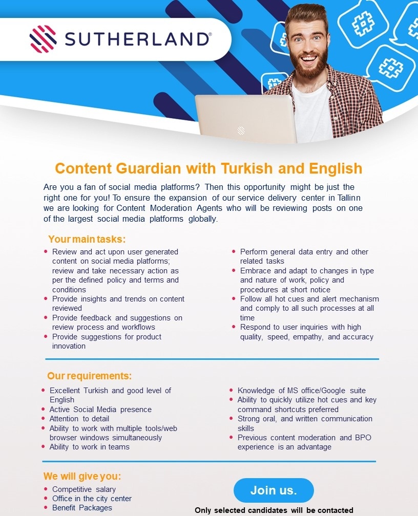 SUTHERLAND GLOBAL SERVICES OÜ Content Guardian with Turkish and English