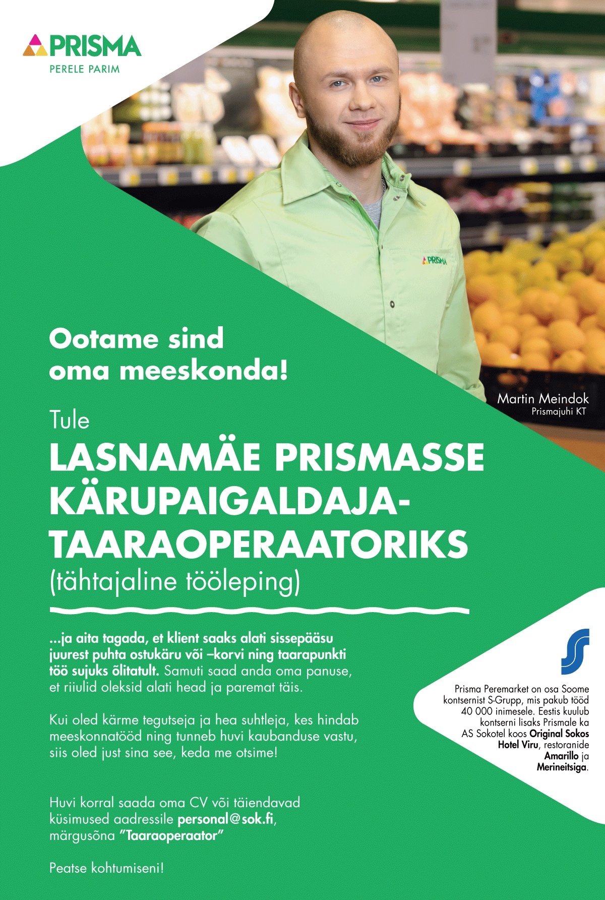Prisma Peremarket AS Kärupaigaldaja-taaraoperaator Lasnamäe Prismas (tähtajaline tööleping)