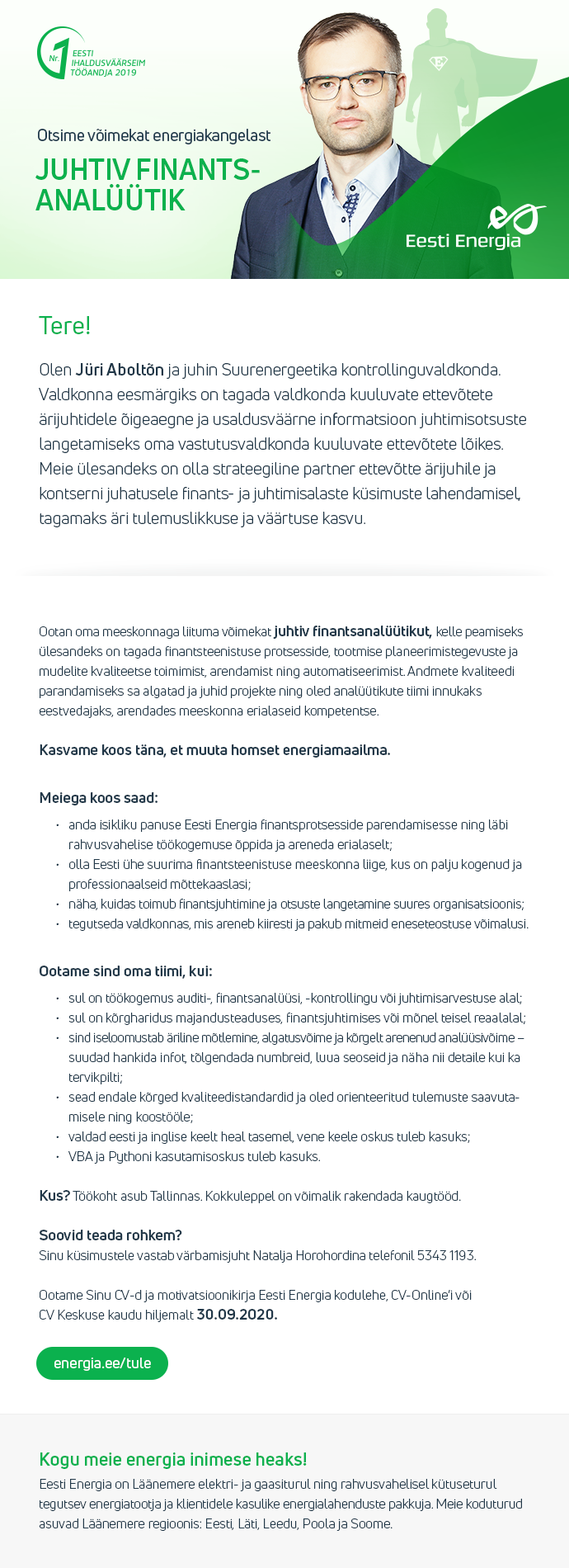 Eesti Energia AS JUHTIV FINANTSANALÜÜTIK