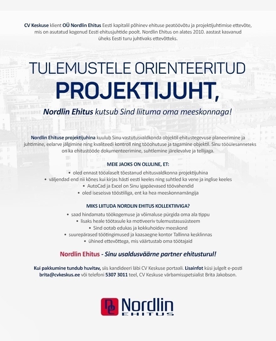 Nordlin Ehitus OÜ Ehituse projektijuht