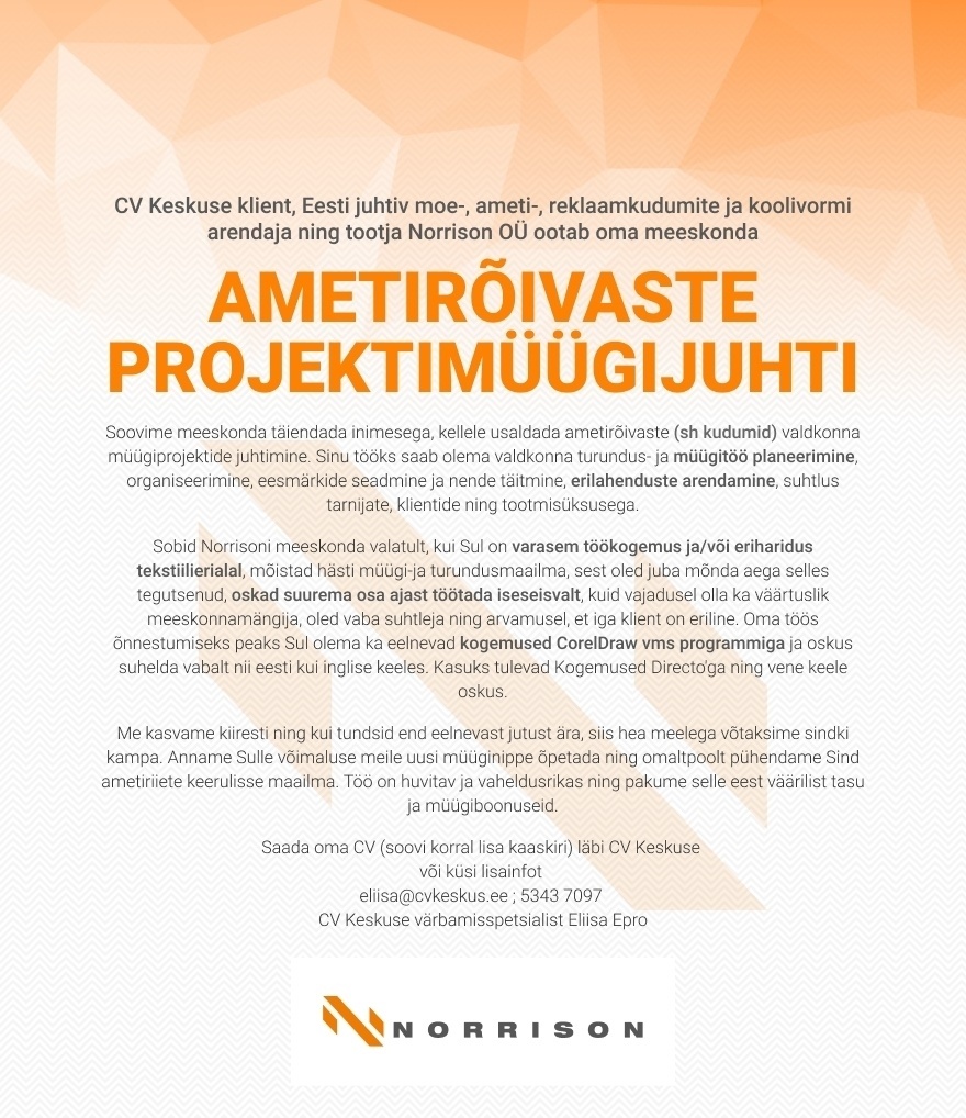 Norrison OÜ Ametirõivaste projektimüügijuht