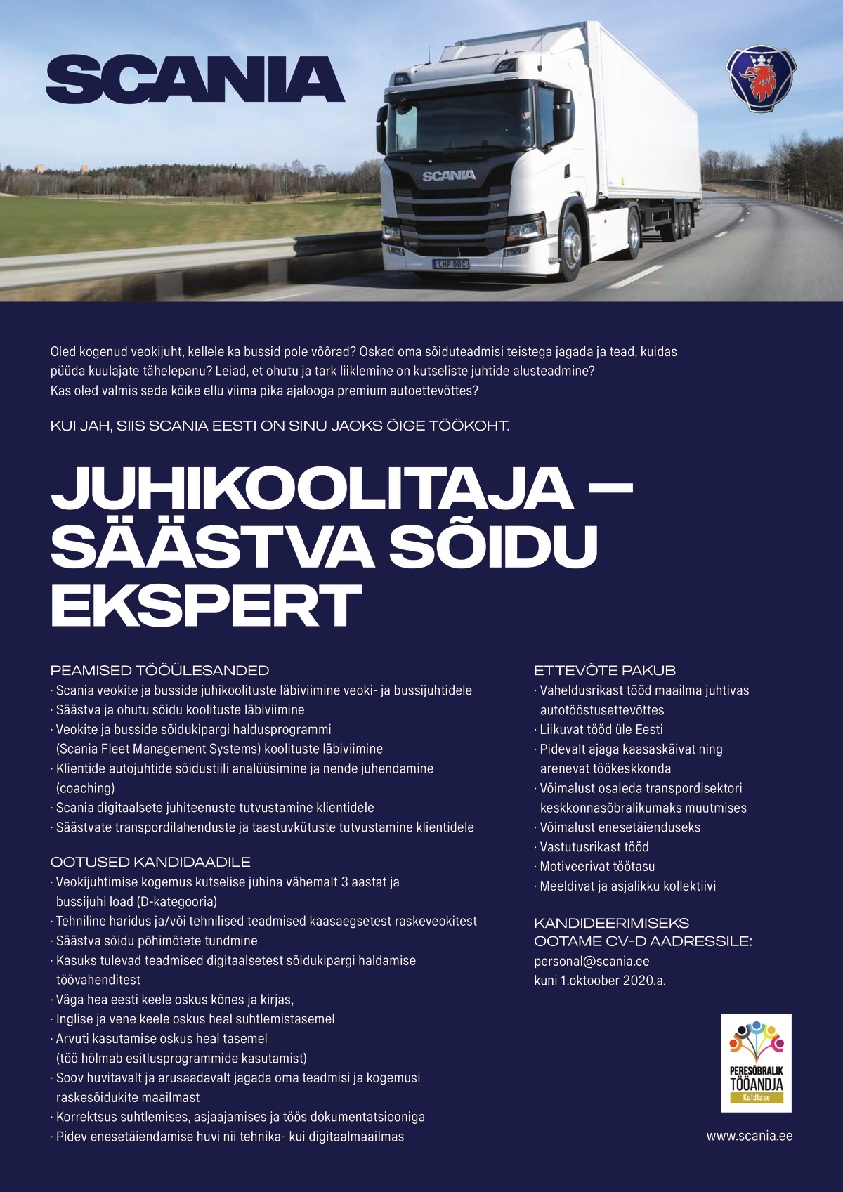 Scania Eesti AS JUHIKOOLITAJA - SÄÄSTVA SÕIDU EKSPERT