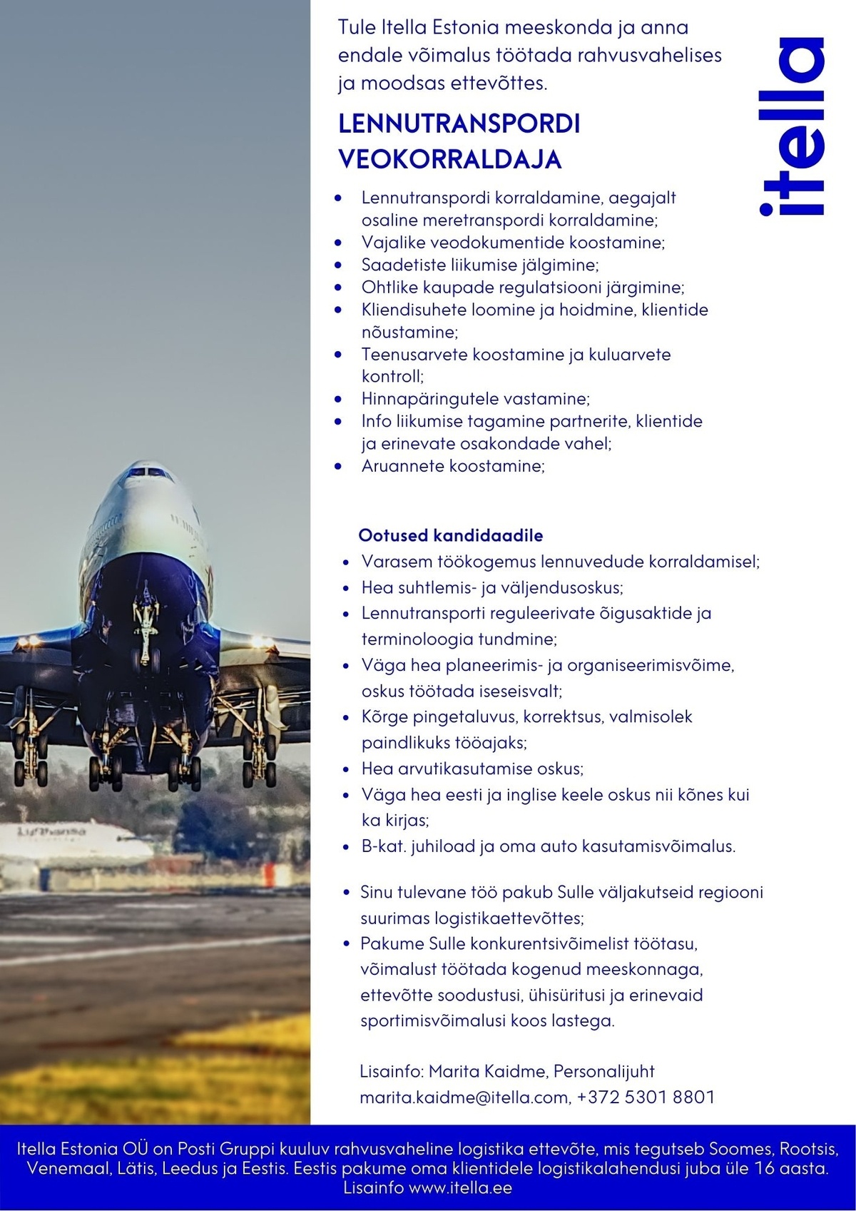 Itella Estonia OÜ Lennutranspordi veokorraldaja