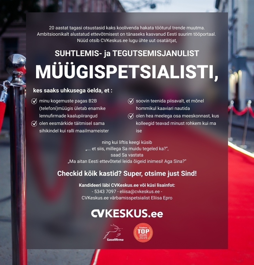 CV KESKUS OÜ Müügispetsialist