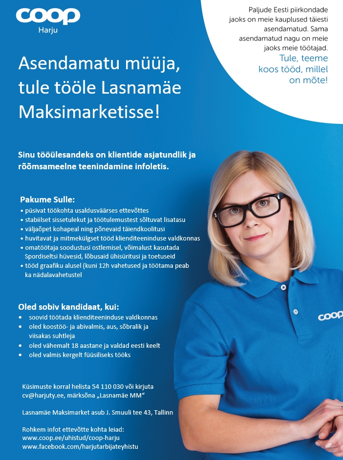 Harju Tarbijate Ühistu Lasnamäe Maksimarketi infotöötaja (Coop Harju)