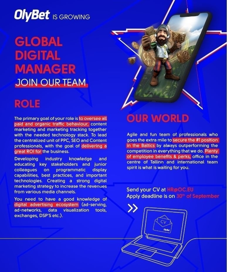 OLYMPIC ENTERTAINMENT GROUP AS Global Digital Manager, OlyBet