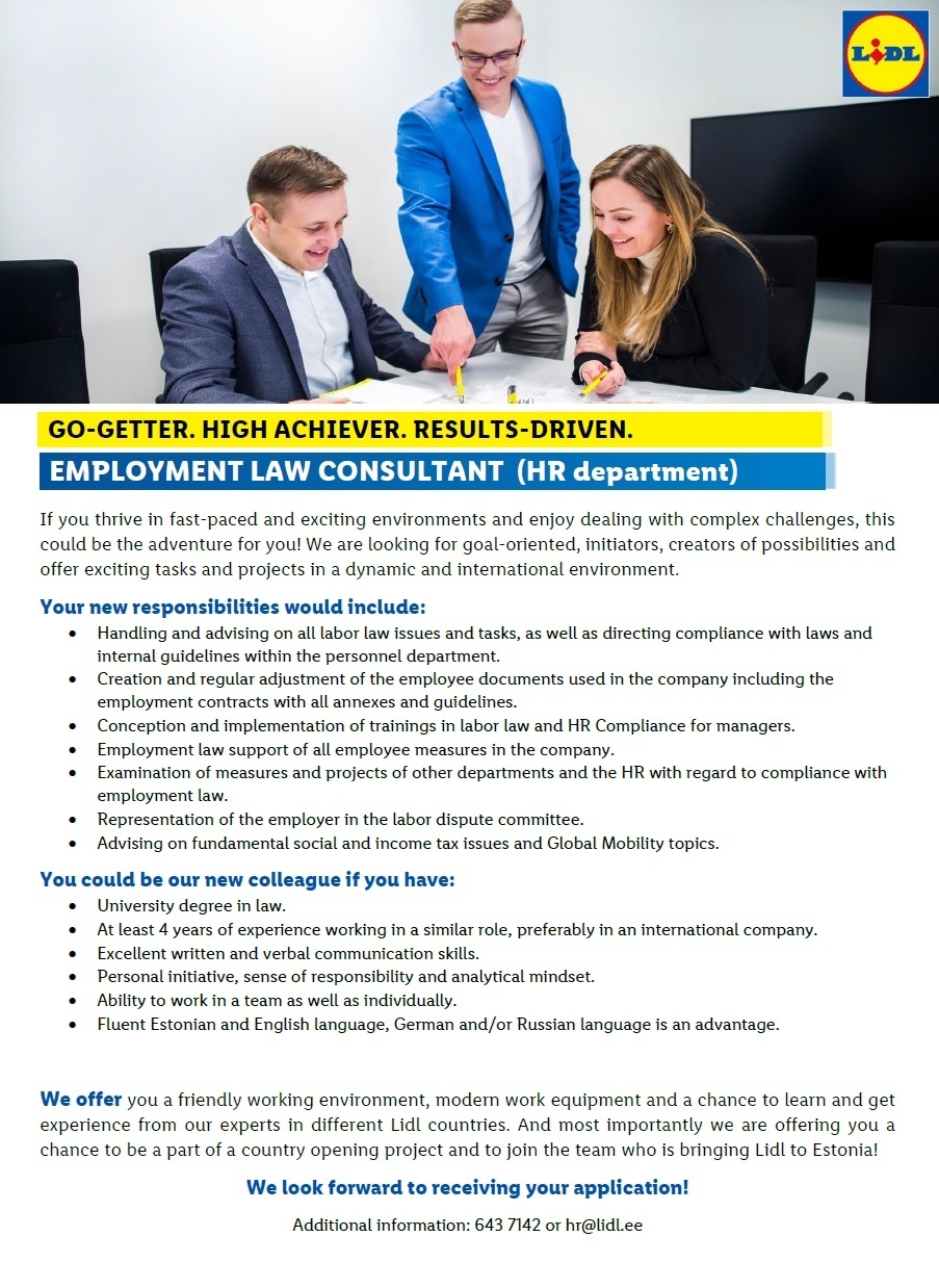 Lidl Eesti OÜ Employment Law Consultant