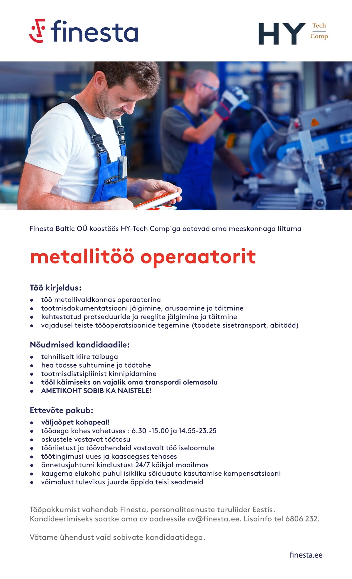 Finesta Baltic OÜ Metallitööpingi operaator