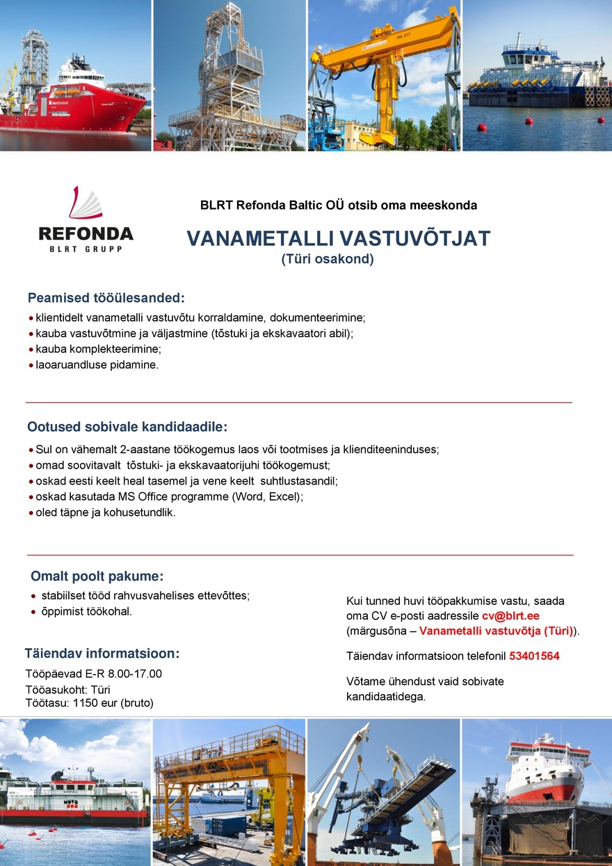 BLRT Refonda Baltic OÜ VANAMETALLI VASTUVÕTJA (Türi osakond)