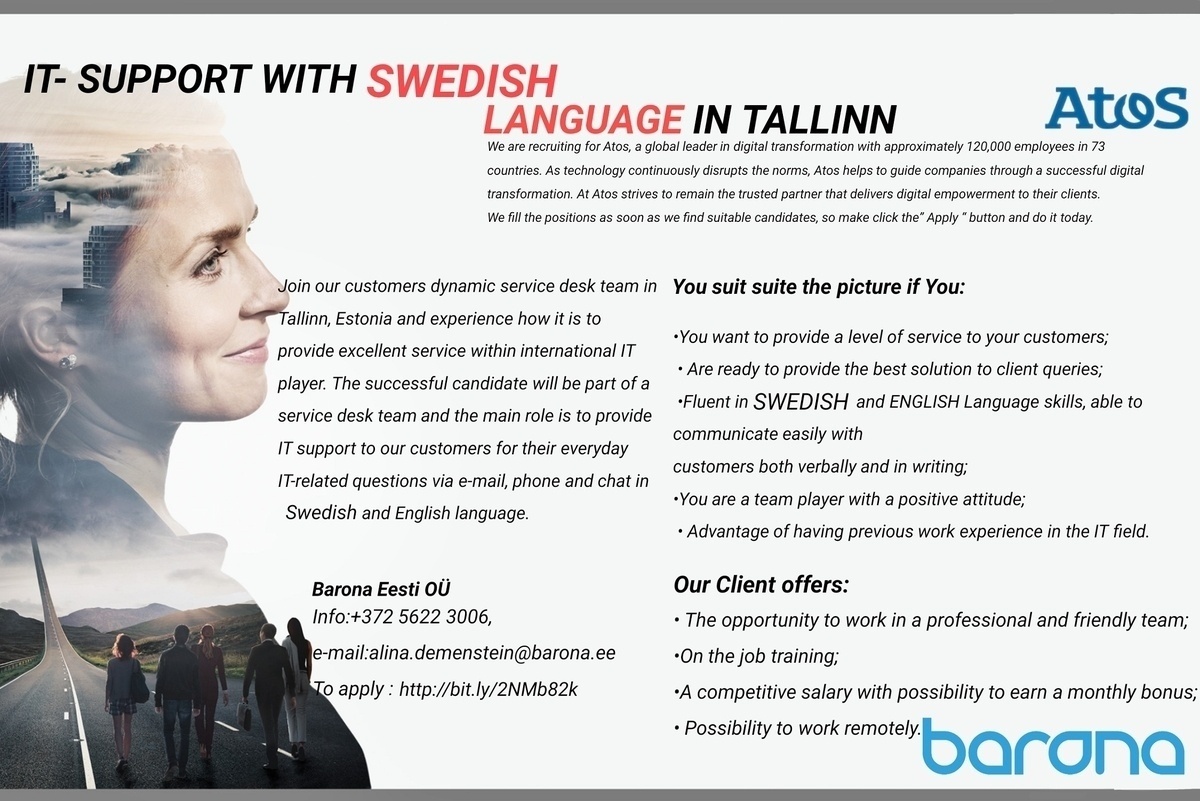 Barona Eesti OÜ  IT- SUPPORT WITH SWEDISH LANGUAGE IN TALLINN
