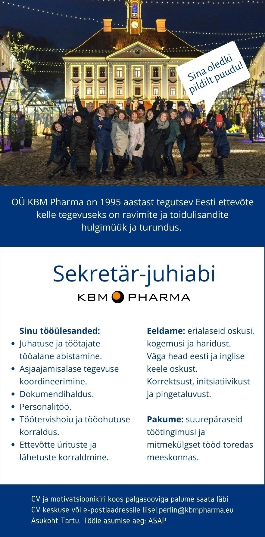 KBM Pharma OÜ Sekretär-juhiabi