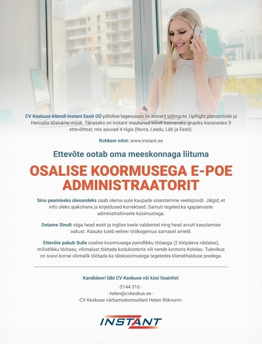 Instant Eesti OÜ  OSALISE KOORMUSEGA E-POE ADMINISTRAATOR
