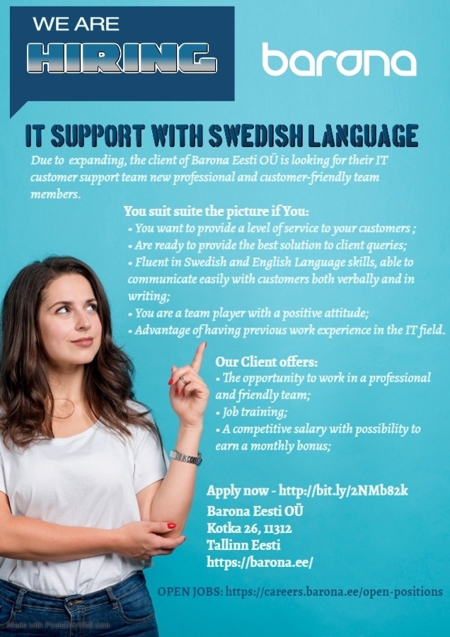Barona Eesti OÜ  IT- SUPPORT WITH SWEDISH LANGUAGE 