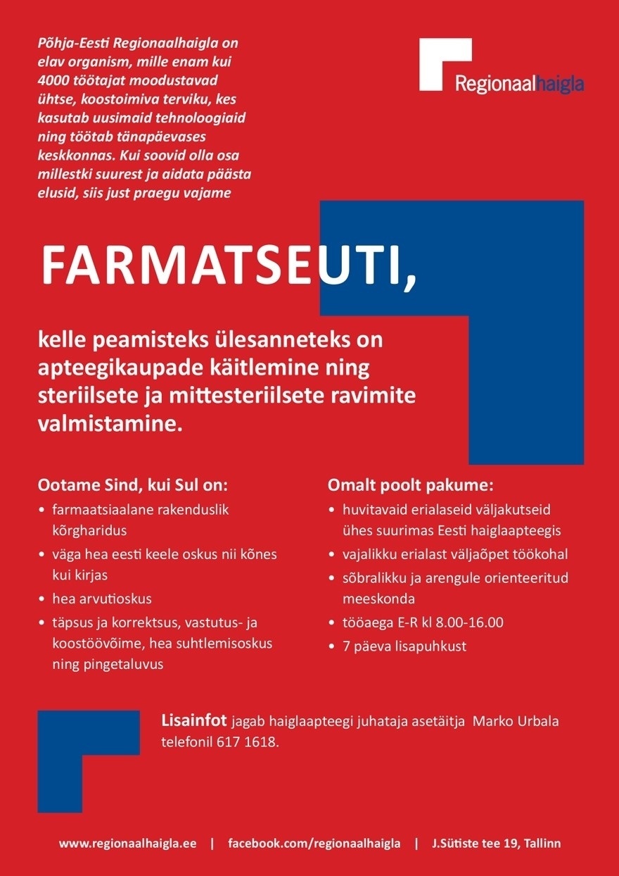 Põhja-Eesti Regionaalhaigla SA Farmatseut haiglaapteeki