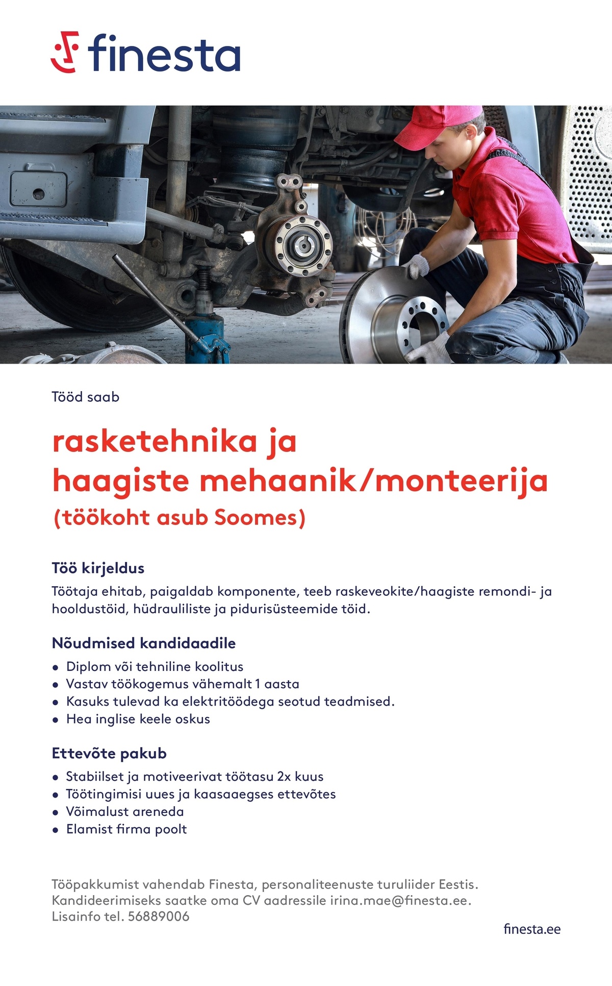 Finesta Baltic OÜ Rasketehnika ja haagiste mehaanik/monteerija