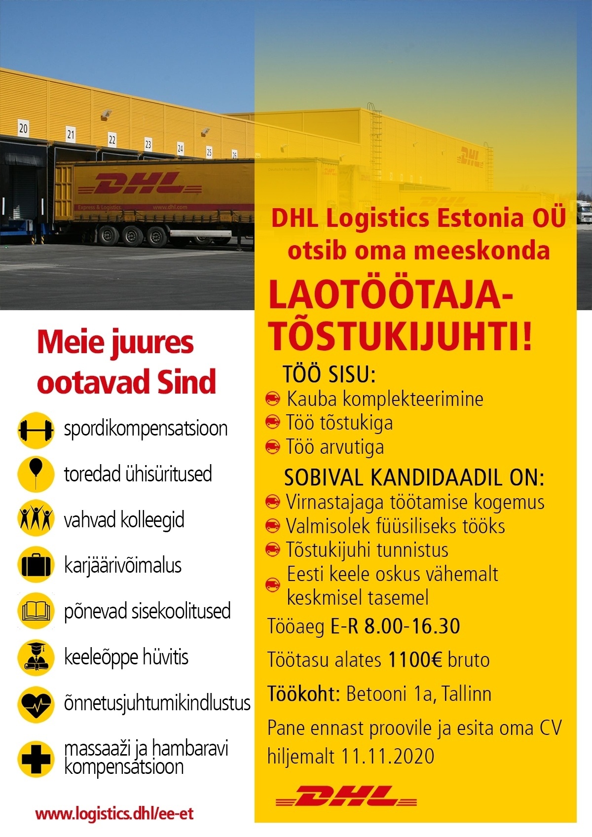 DHL LOGISTICS ESTONIA OÜ Laotöötaja - tõstukijuht