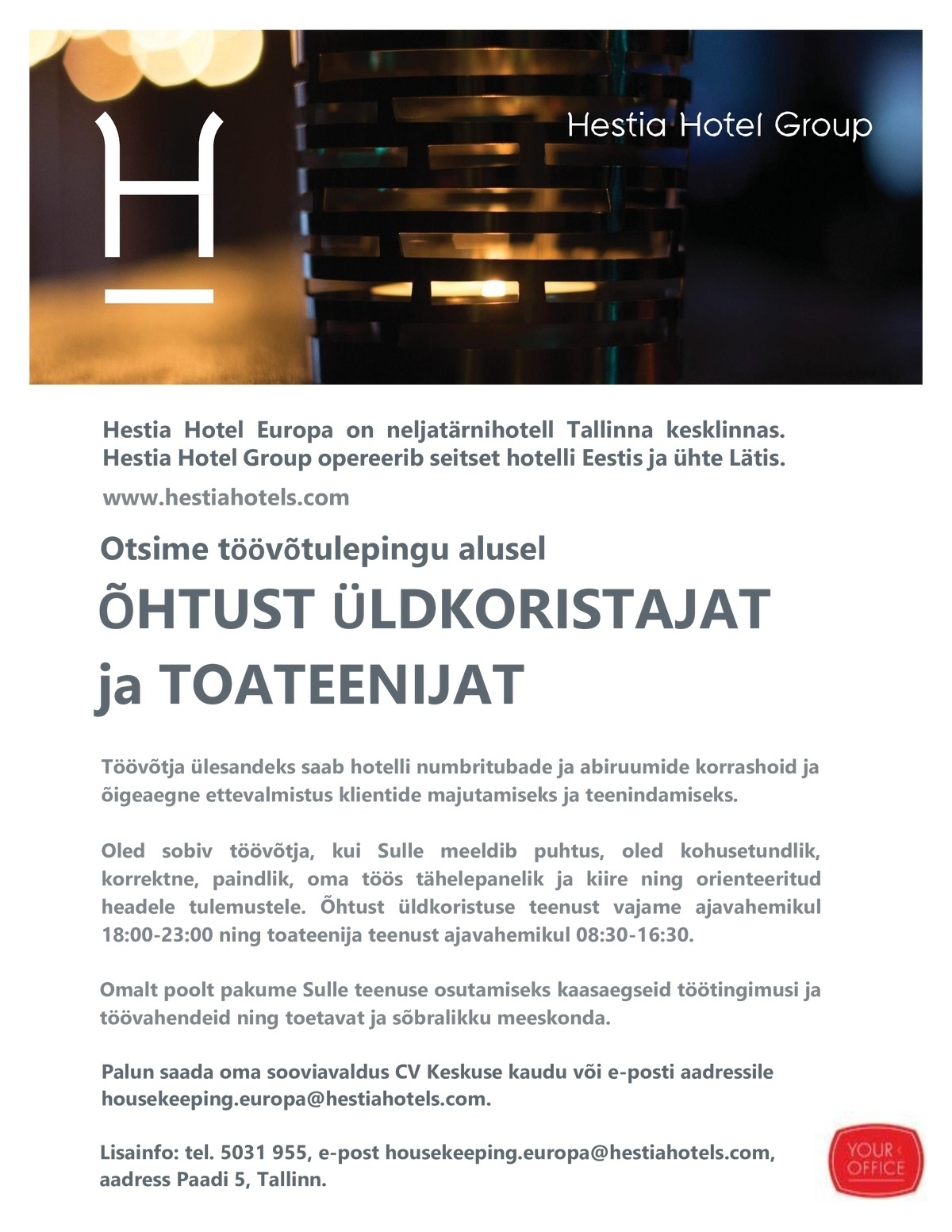 Hestia Hotel Europa Üldkoristaja / Toateenija (töövõtulepingu alusel)