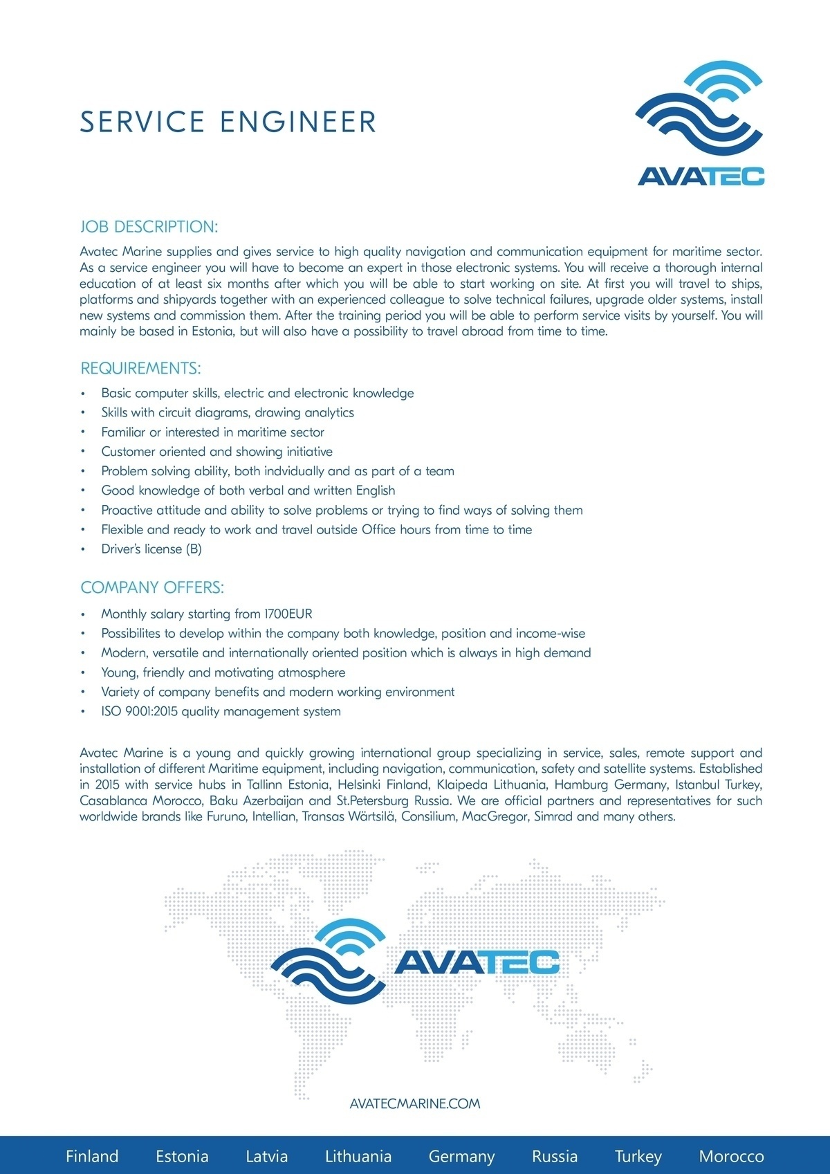 Avatec Marine OÜ SERVICE ENGINEER