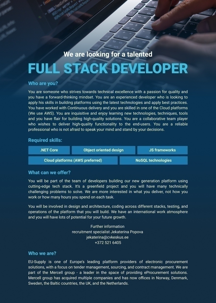 EU-Supply Holding AB Full stack developer