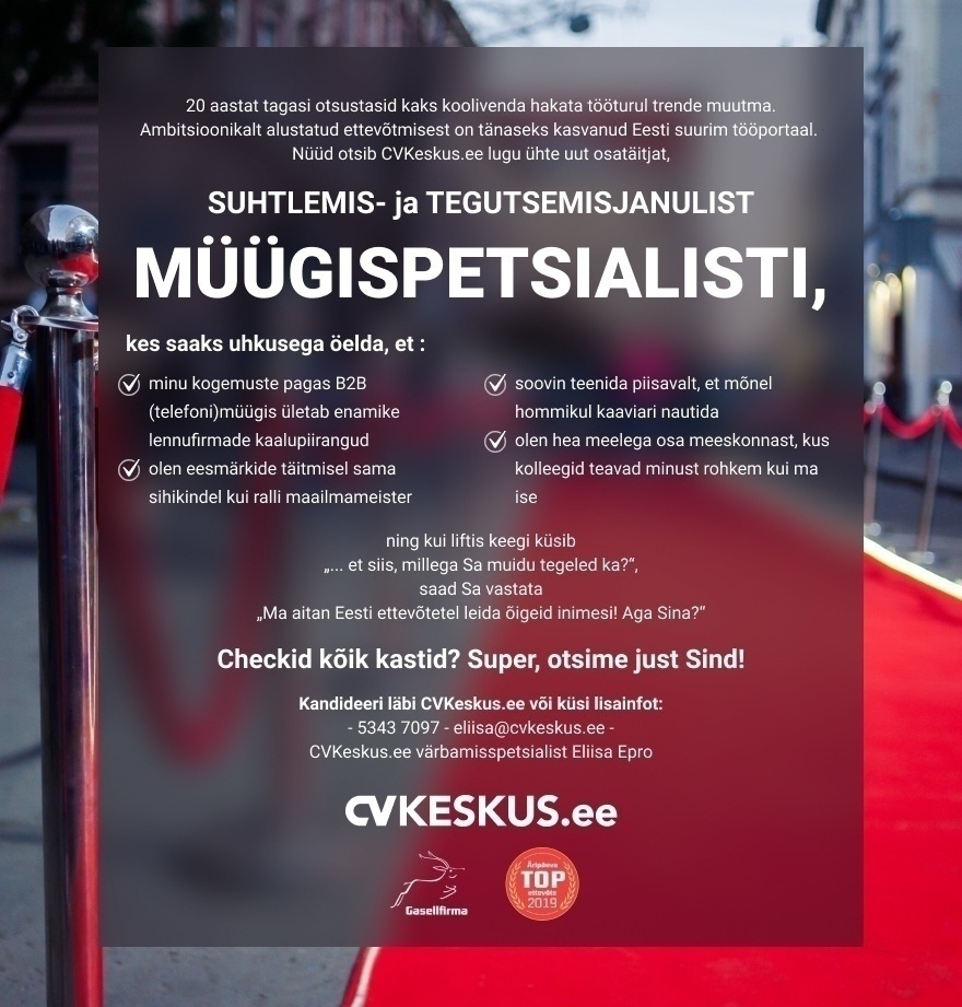 CV KESKUS OÜ Müügispetsialist