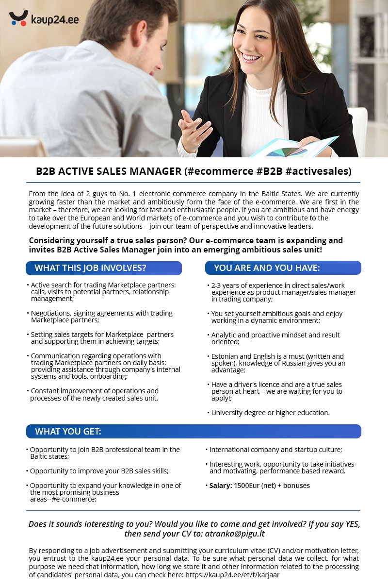 DLB TRADING OÜ B2B Active Sales Manager for Marketplace