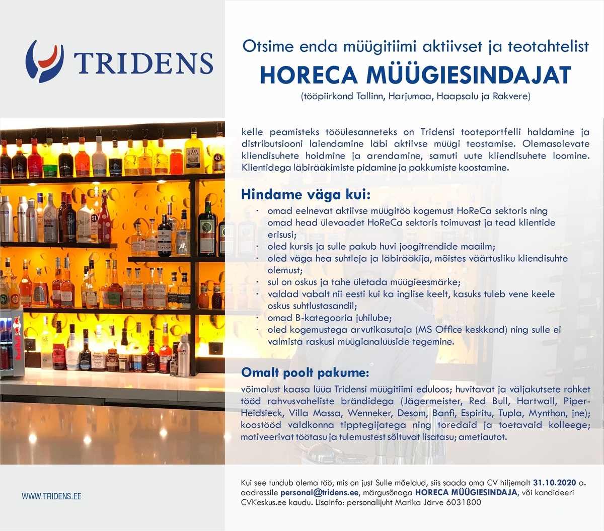 Tridens AS HoReCa müügiesindaja (Tallinn, Harjumaa, Haapsalu ja Rakvere)