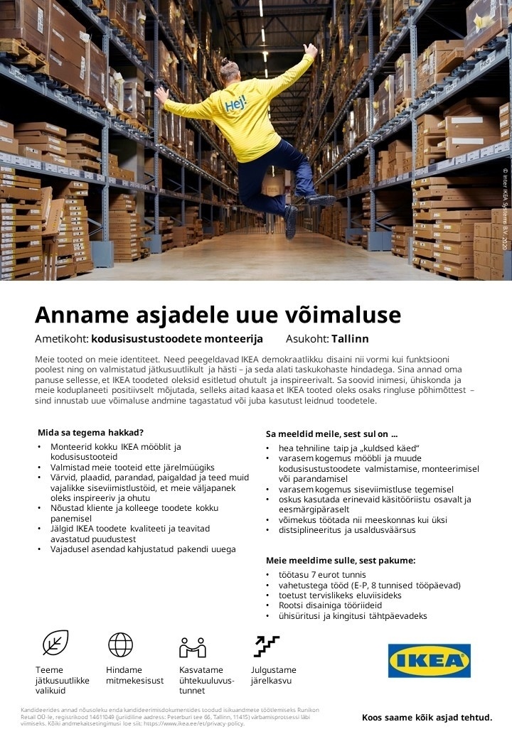 Runikon Retail OÜ (IKEA Estonia) Kodusisustustoote monteerija