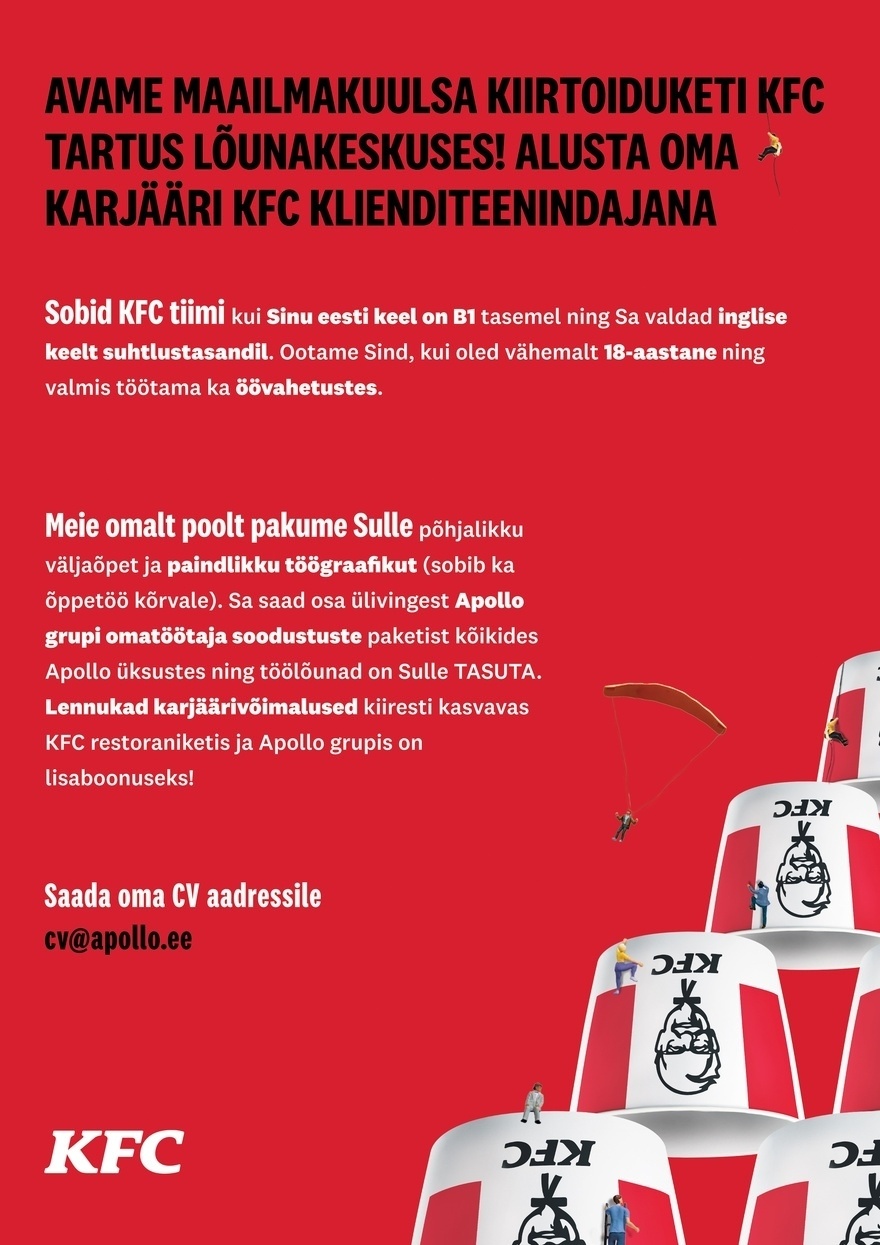 APL Fresh Food OÜ KFC Tartu kutsub tiimi TEENINDAJAID