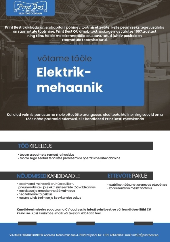 Print Best OÜ Elektrik-mehaanik