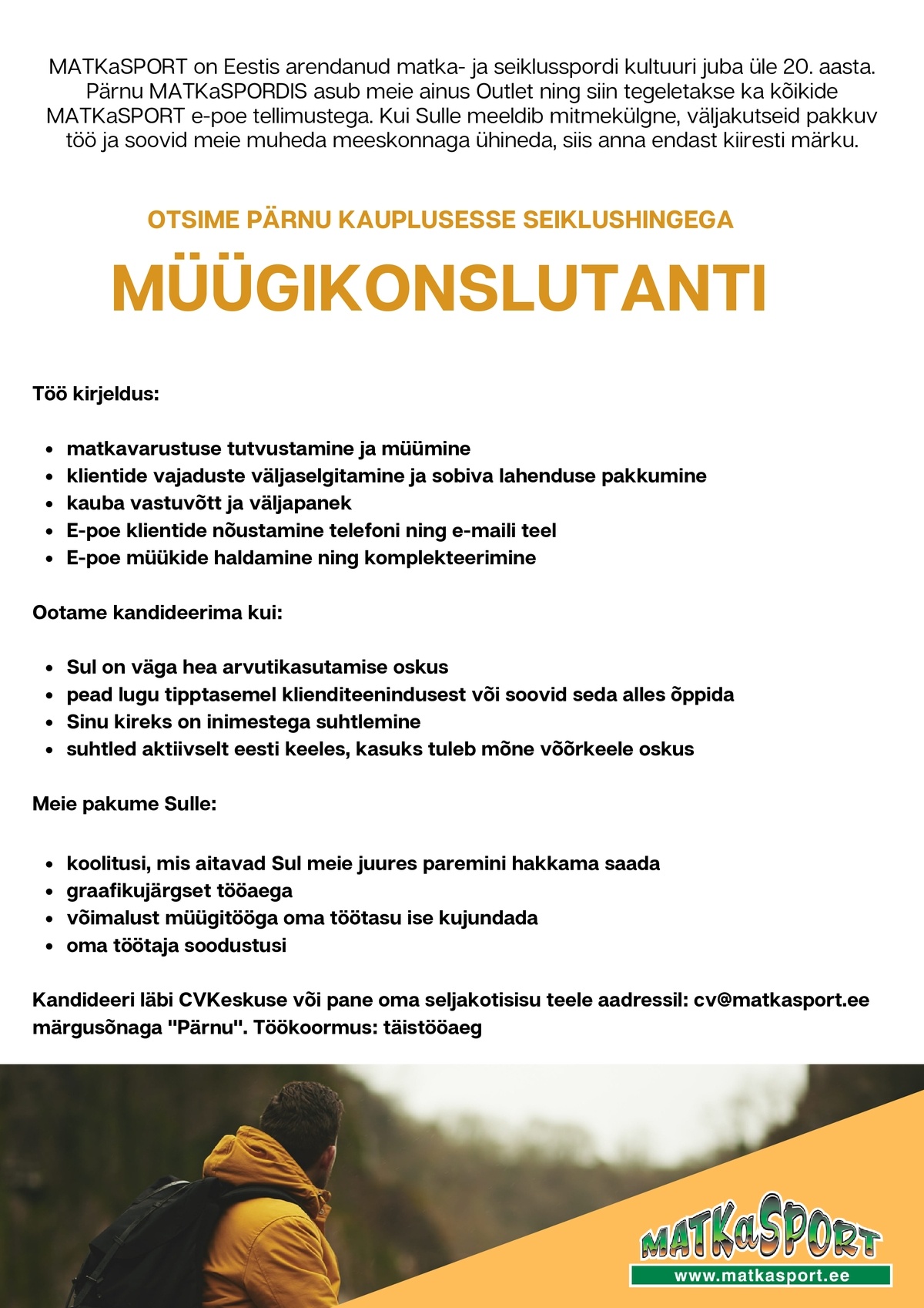 Matkasport OÜ Pärnu MATKaSPORT MÜÜGIKONSULTANT