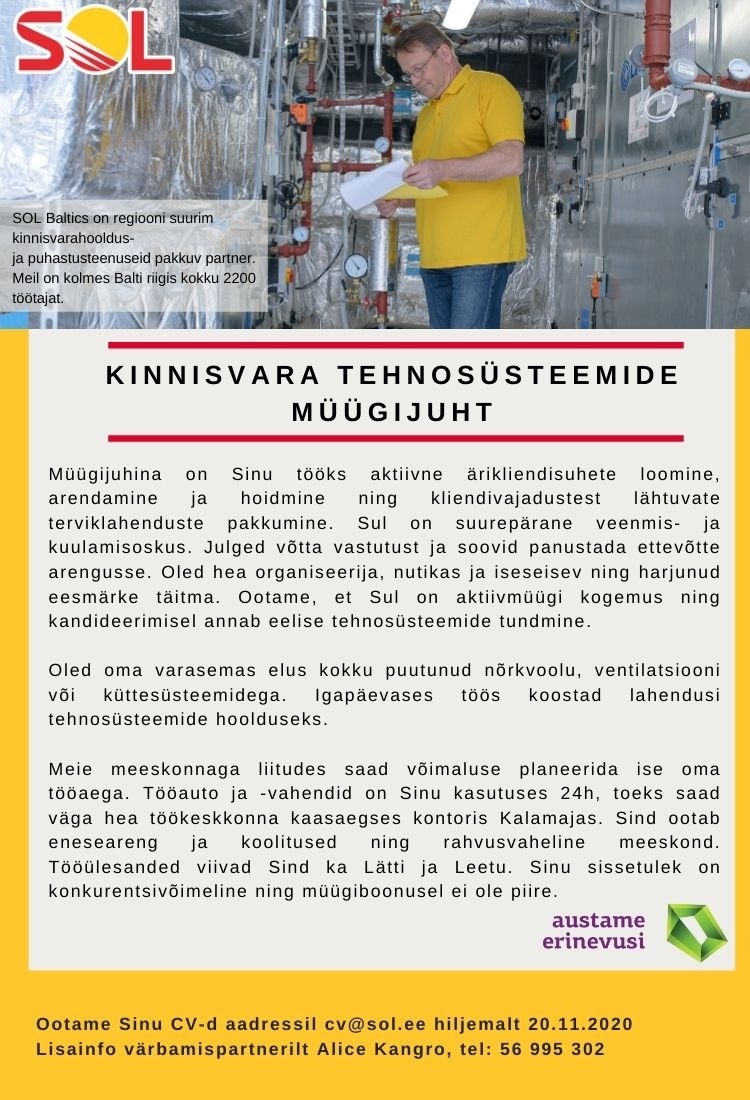 SOL BALTICS OÜ KINNISVARA TEHNOSÜSTEEMIDE MÜÜGIJUHT