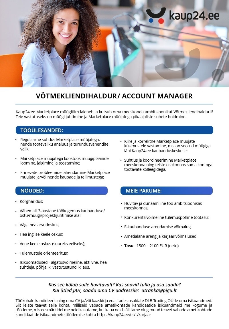 DLB TRADING OÜ Võtmekliendihaldur / account manager