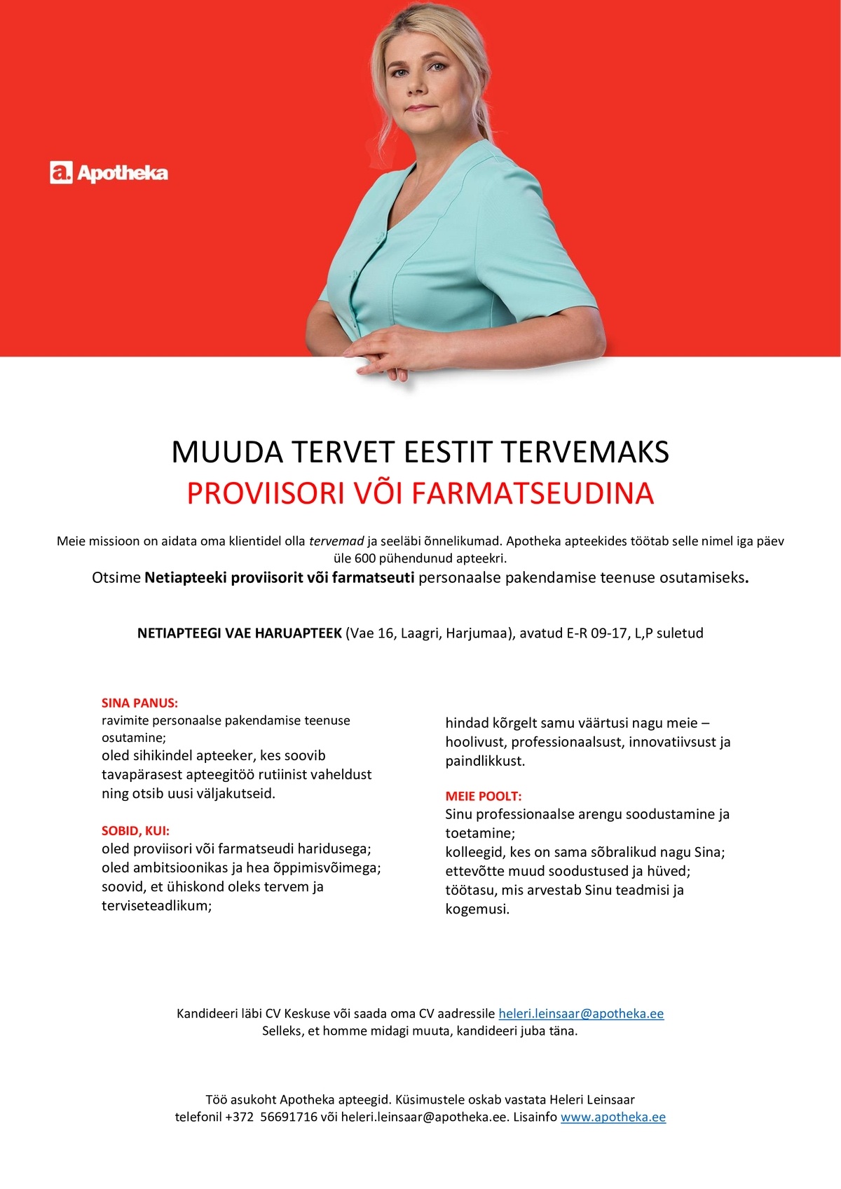 Apotheka Proviisor või farmatseut  Netiapteegi Vae Haruapteeki 