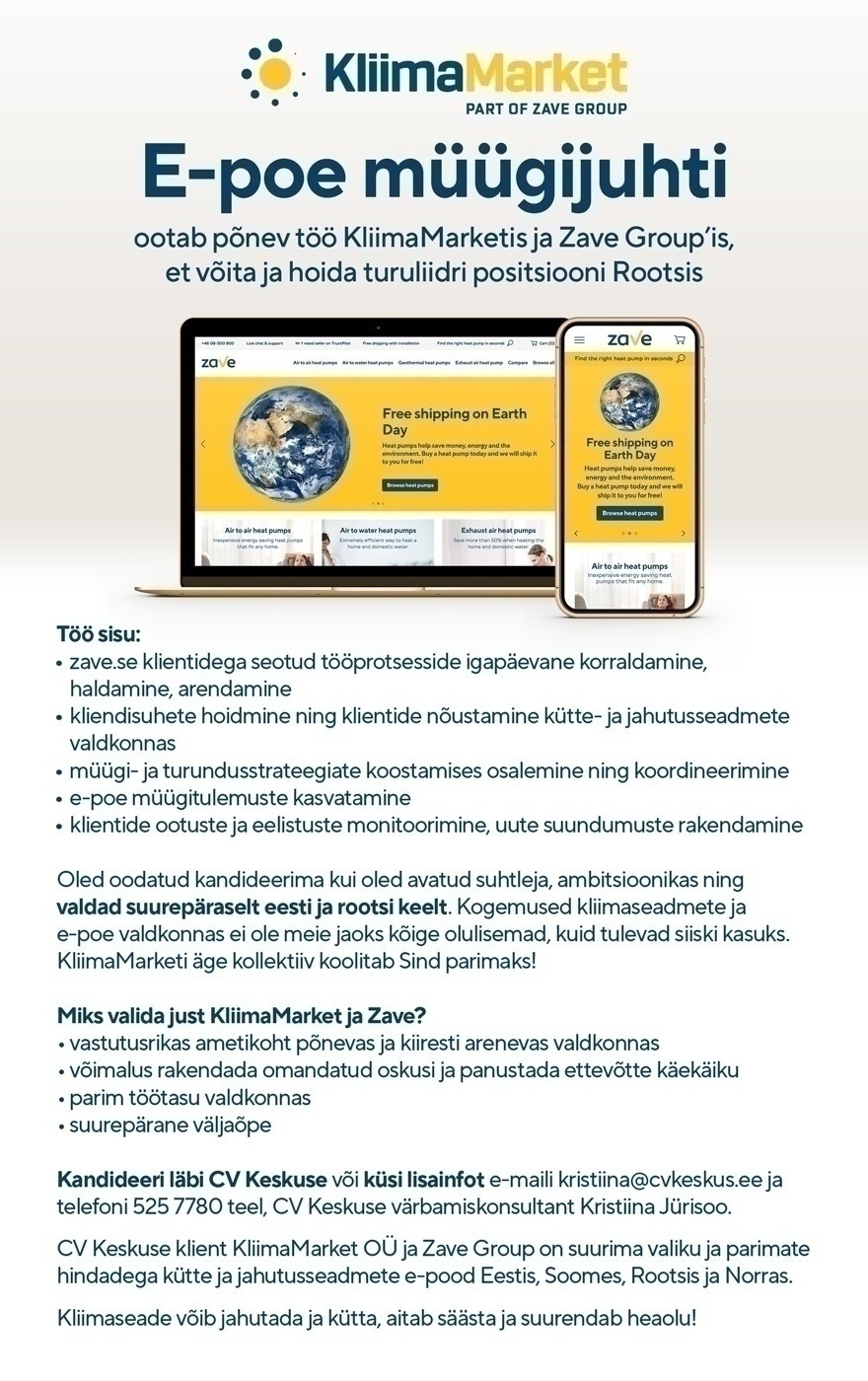 KLIIMAMARKET OÜ Rootsi keele oskaja, liitu meiega