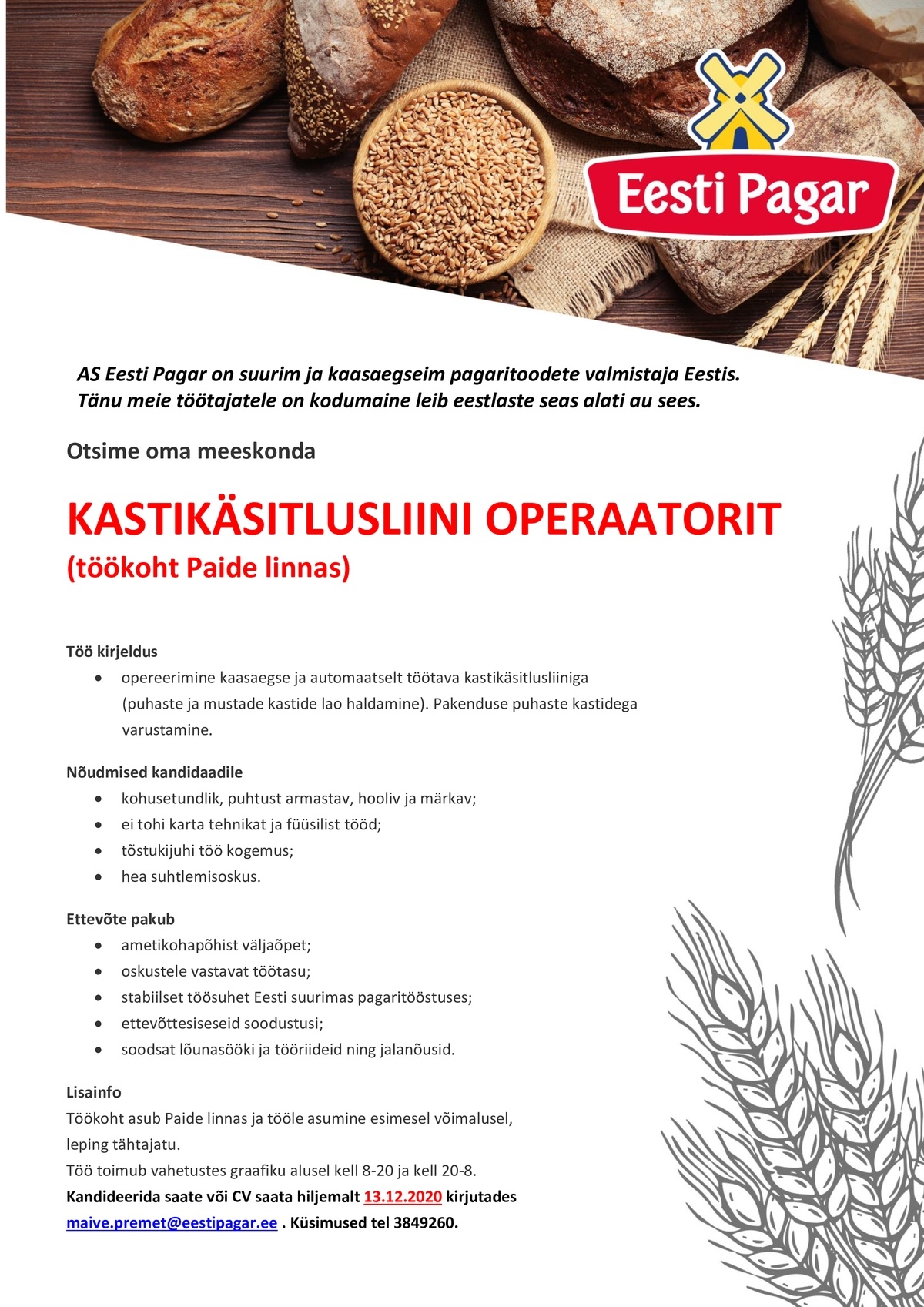 Eesti Pagar AS Kastikäsitlusliini operaator (Töö asukoht Paide linnas)