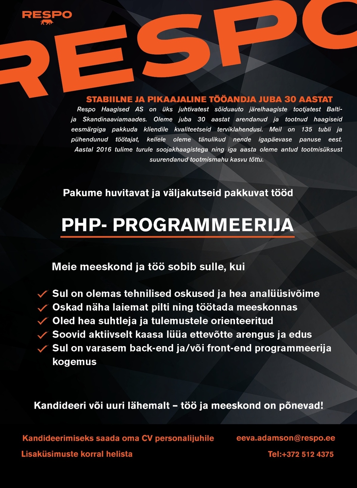 Respo Haagised AS PHP-programmeerija