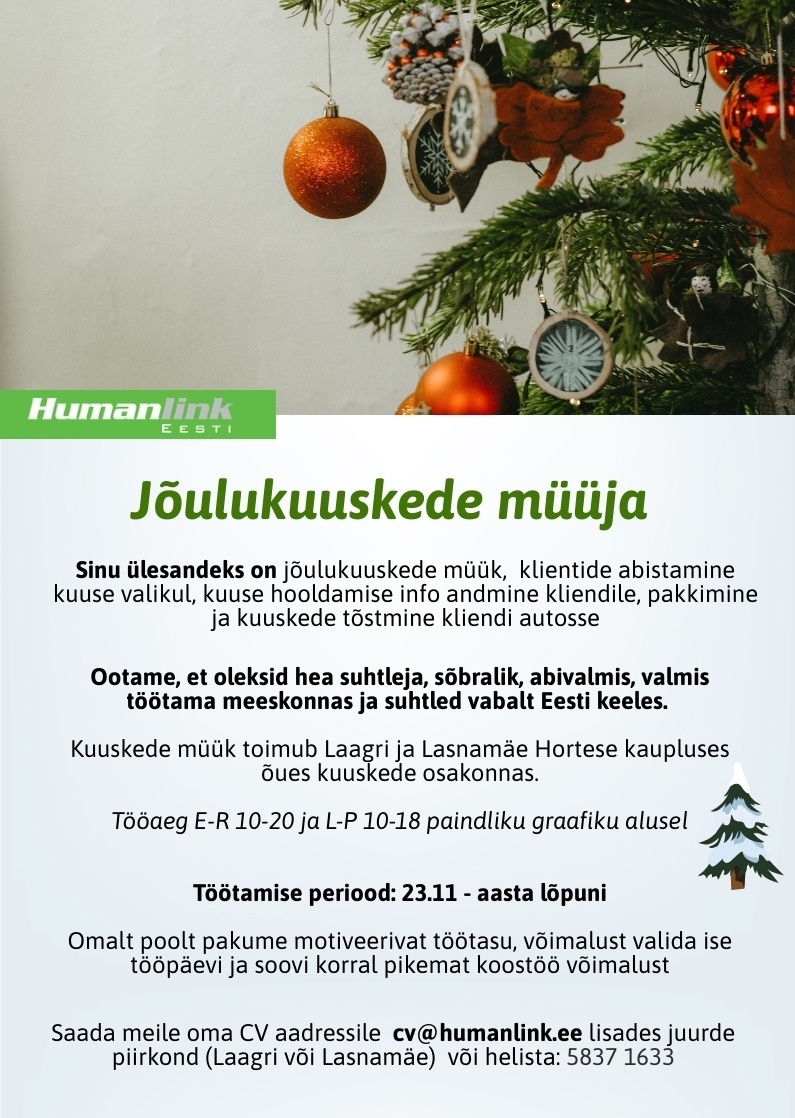Humanlink Estonia OÜ Jõulukuuskede müüja!