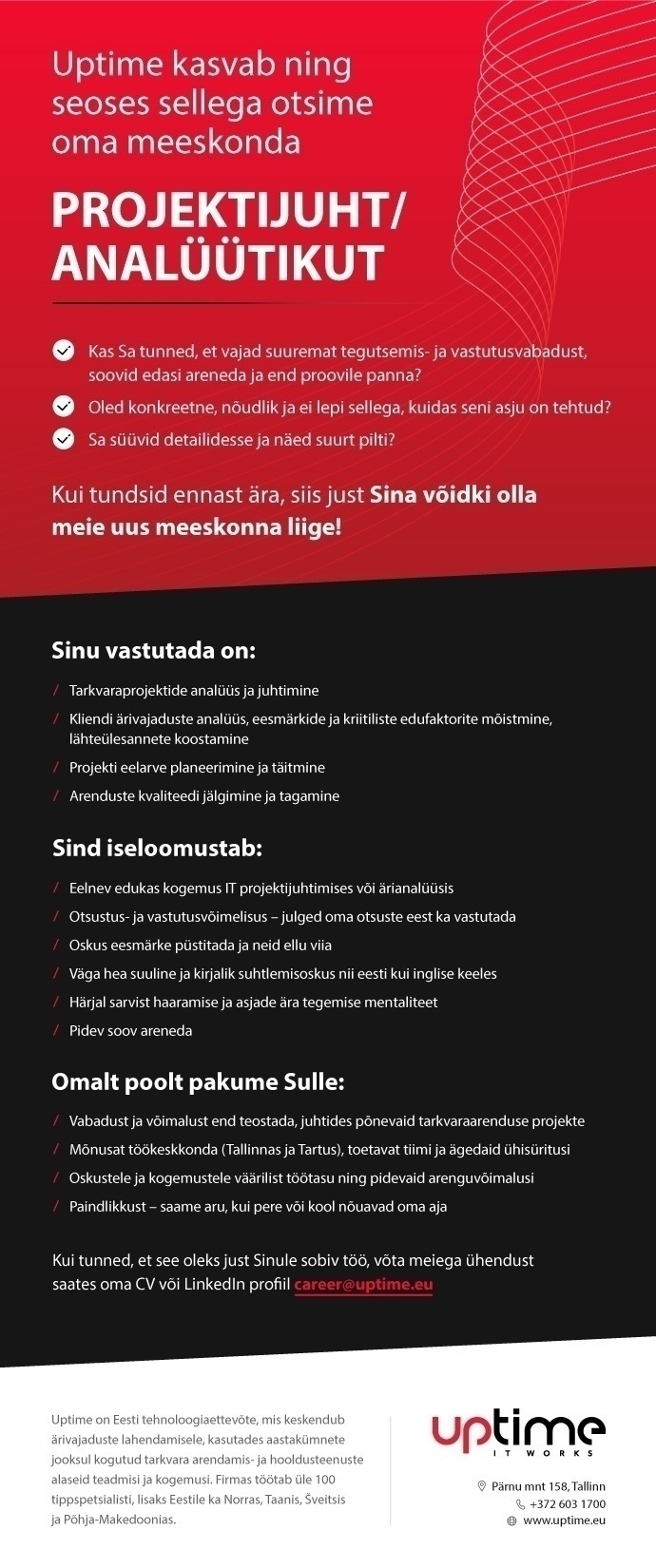 UPTIME OÜ IT PROJEKTIJUHT-ANALÜÜTIK
