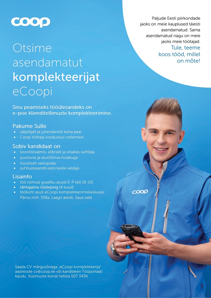 Coop Eesti Keskühistu ECoopi komplekteerija (õhtune tööaeg)