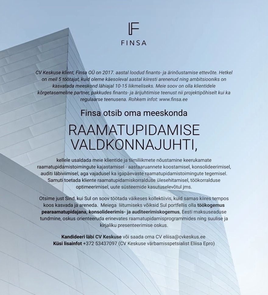 Finsa OÜ Raamatupidamise valdkonnajuht