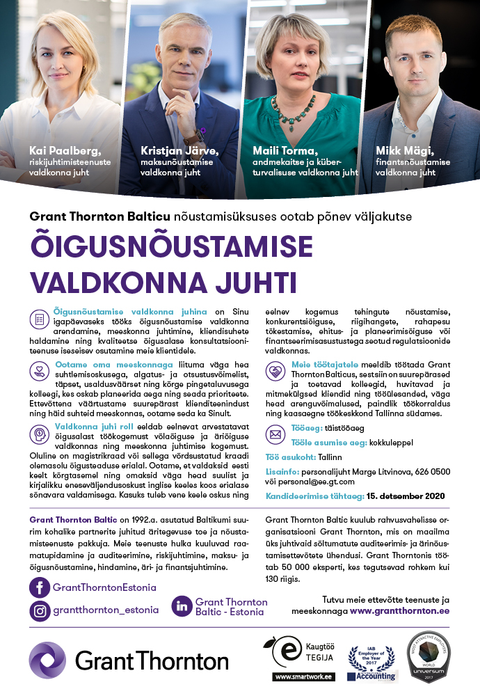 Grant Thornton Baltic OÜ Õigusnõustamise valdkonna juht