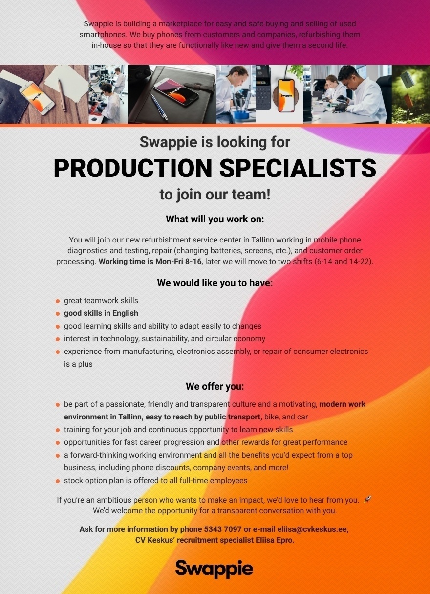 Swappie OÜ Production specialist