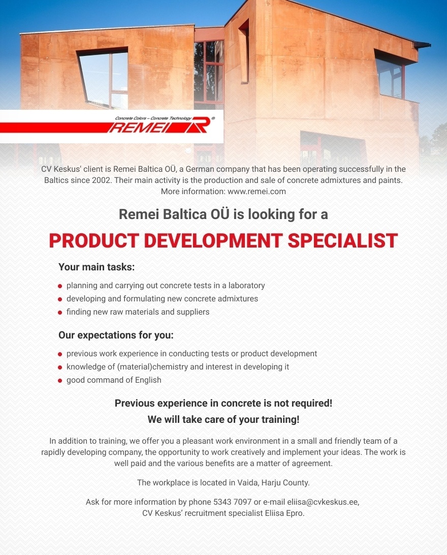 Remei Baltica OÜ Product development specialist
