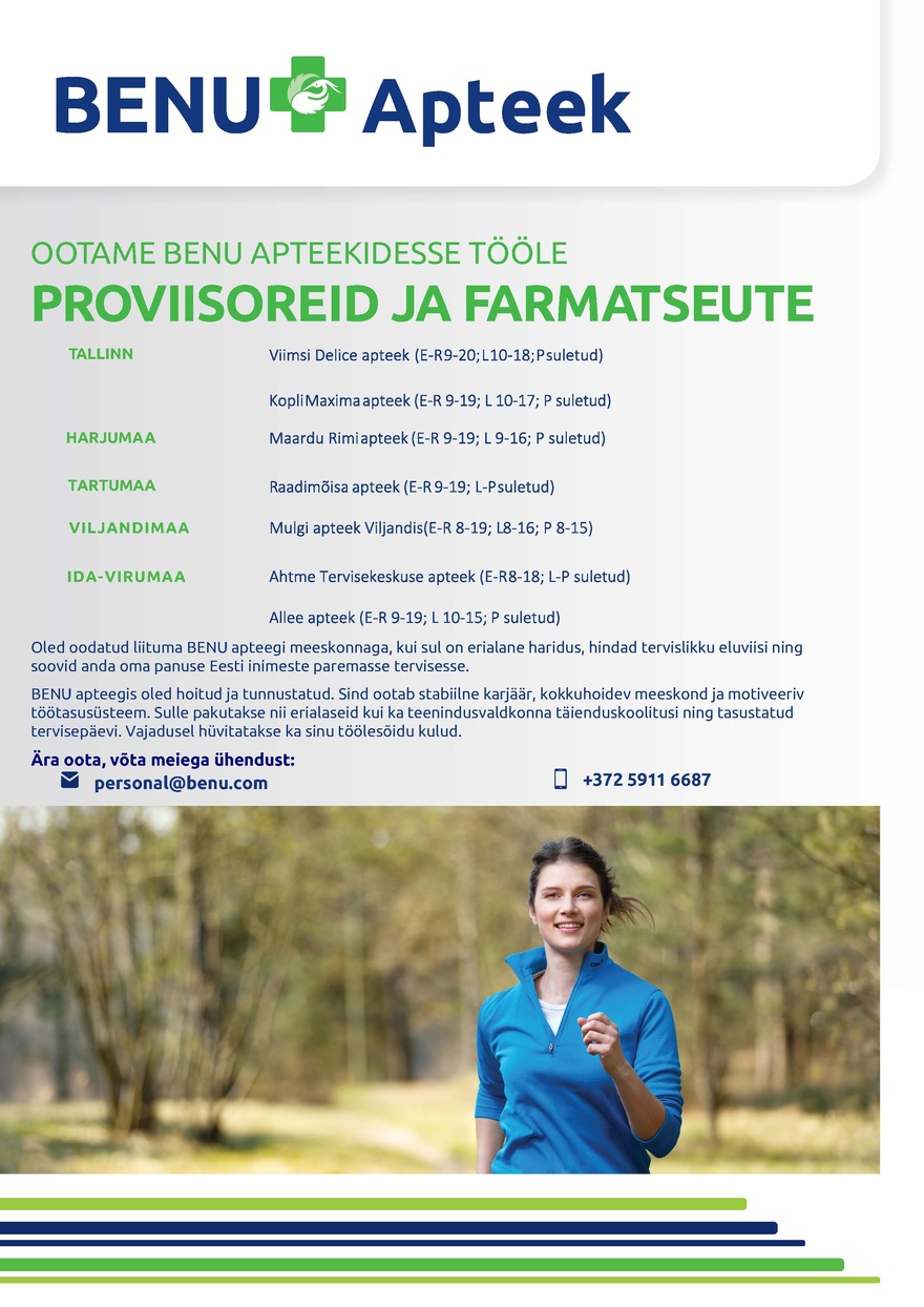BENU Apteek Eesti OÜ Proviisor/farmatseut