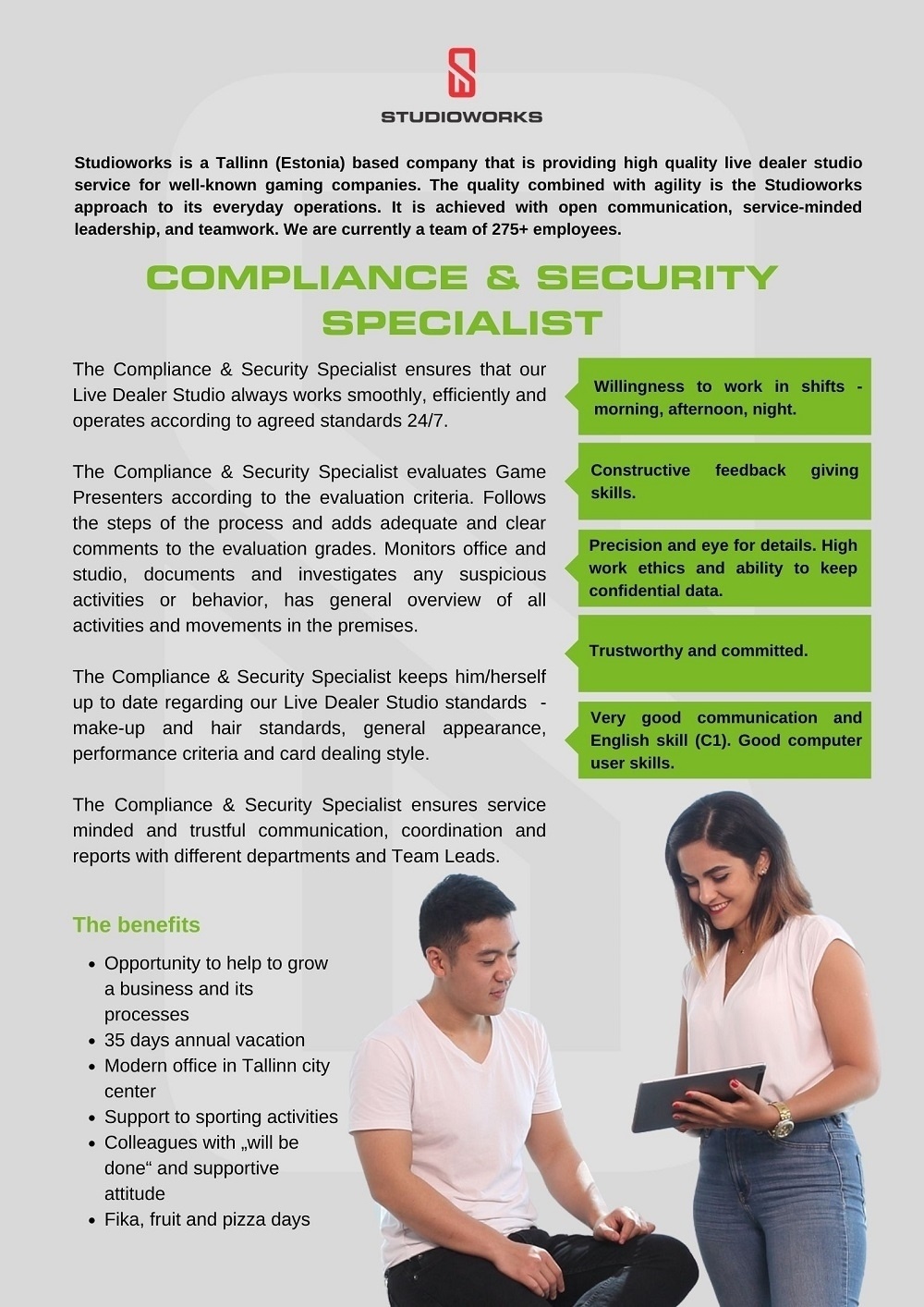 Studioworks OÜ Compliance & Security Specialist