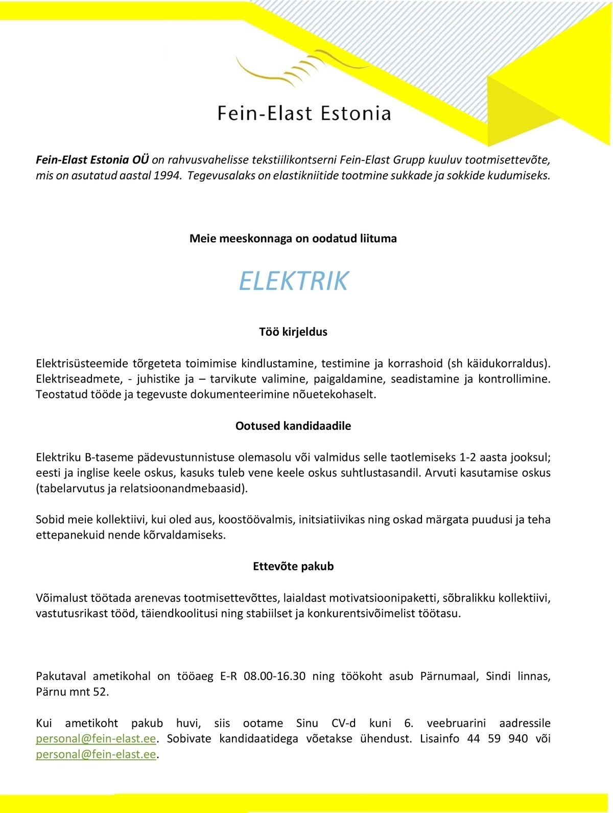 Fein-Elast Estonia OÜ Elektrik
