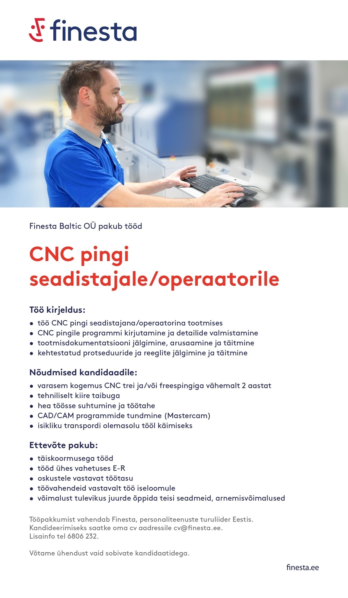 Finesta Baltic OÜ CNC-pingi operaator