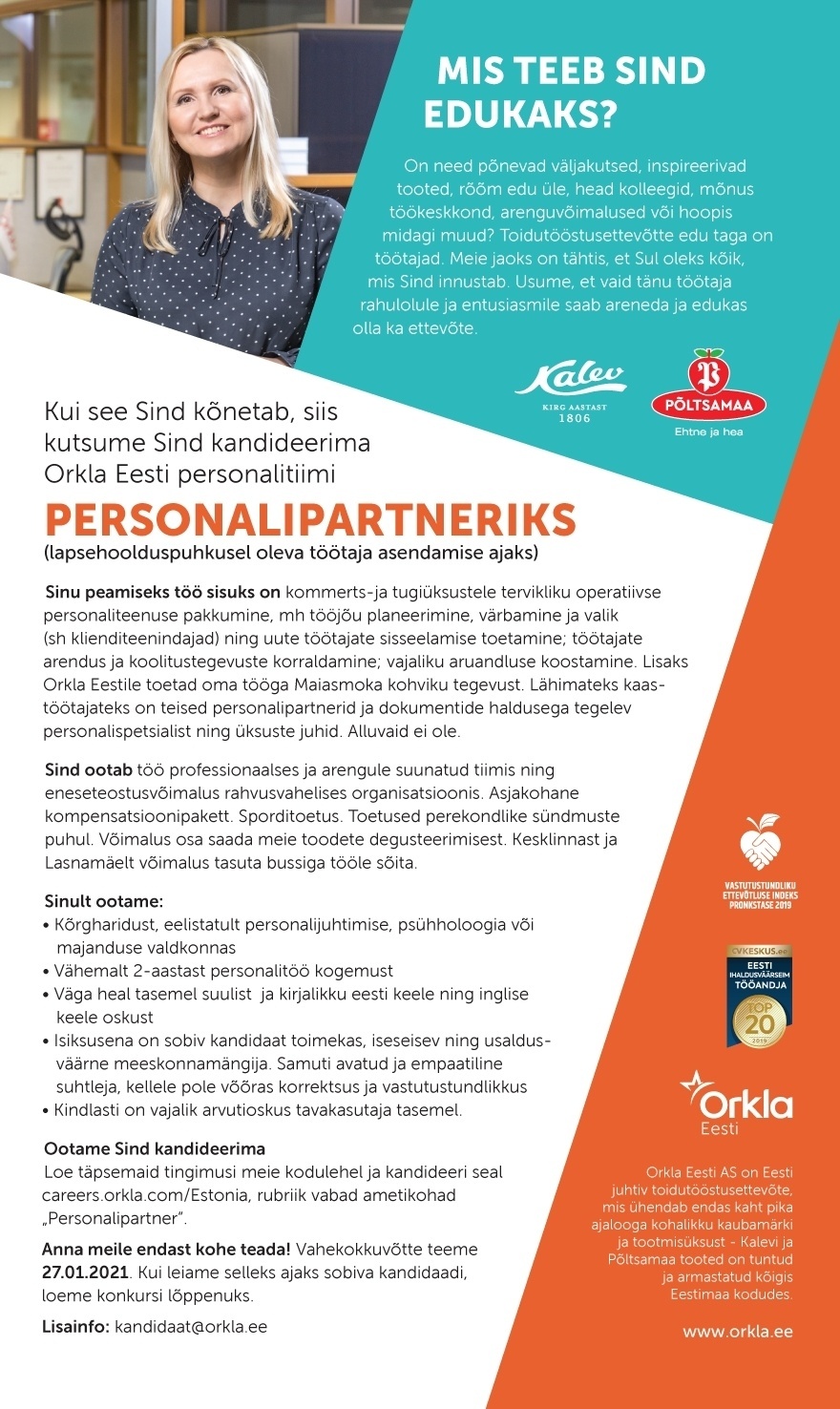 Orkla Eesti AS (Kalevi ja Põltsamaa Felix) Personalipartner